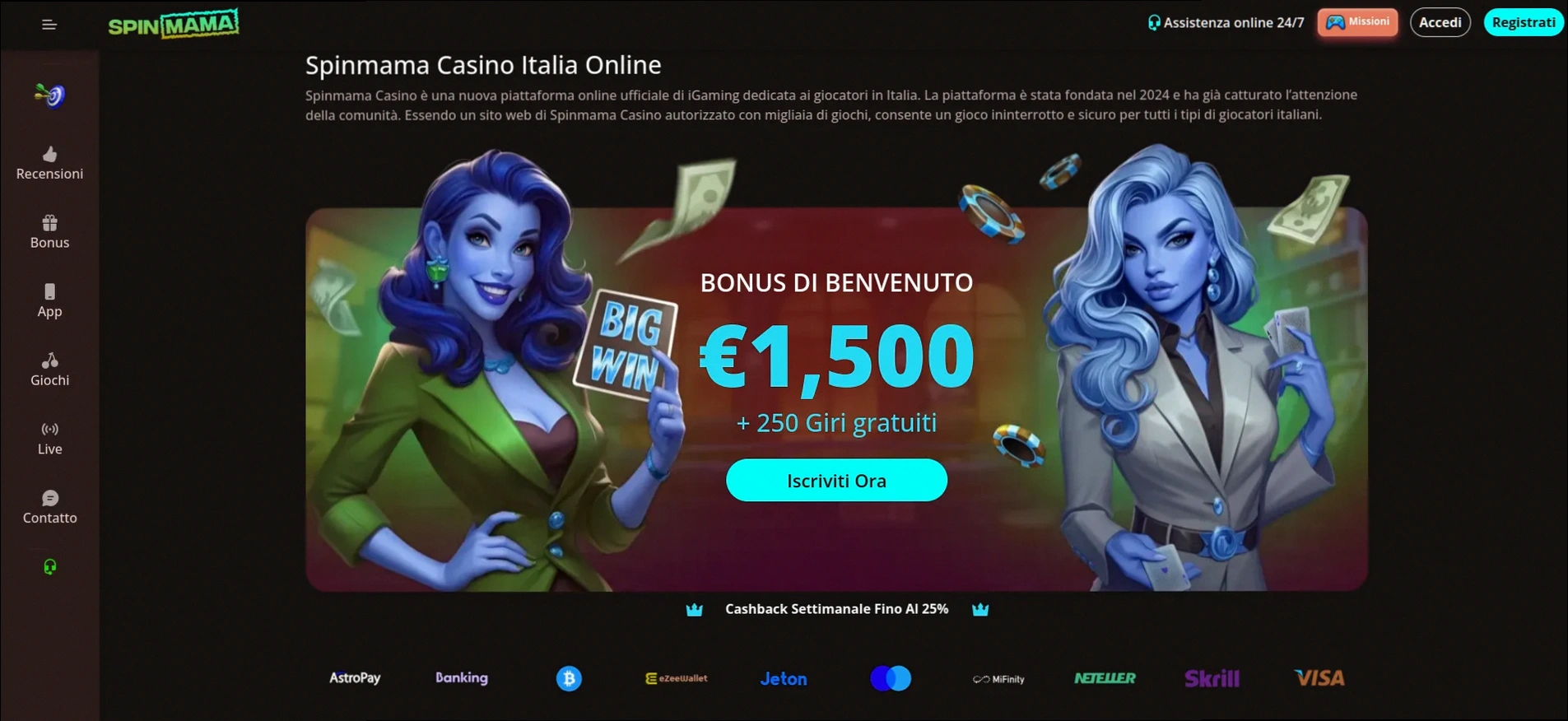 Spinmama casino Fino a €1.500 + 250 Giri Gratuiti
